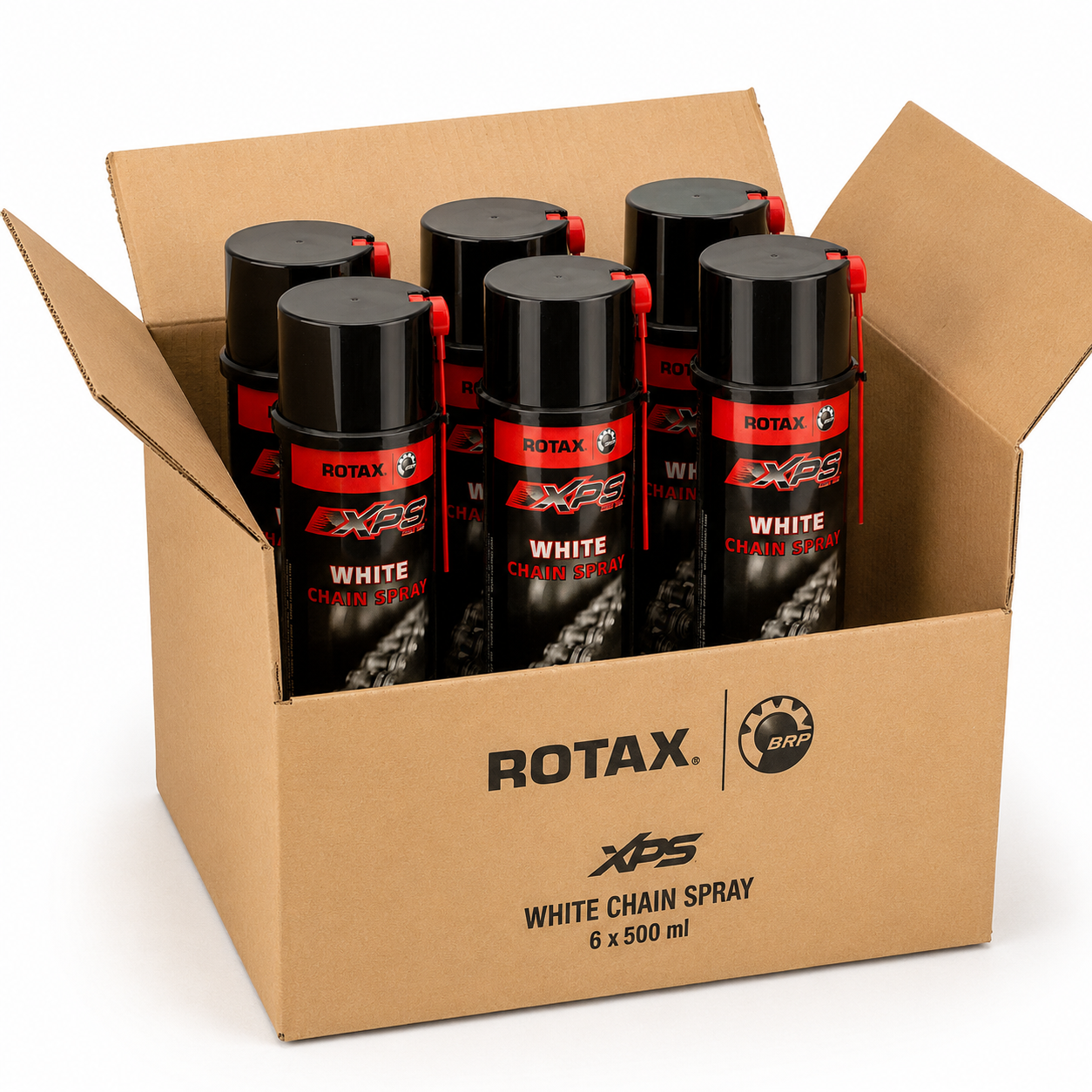 Spray chaîne Rotax XPS White 500ml — carton de 6, lubrifiant officiel chaîne 219