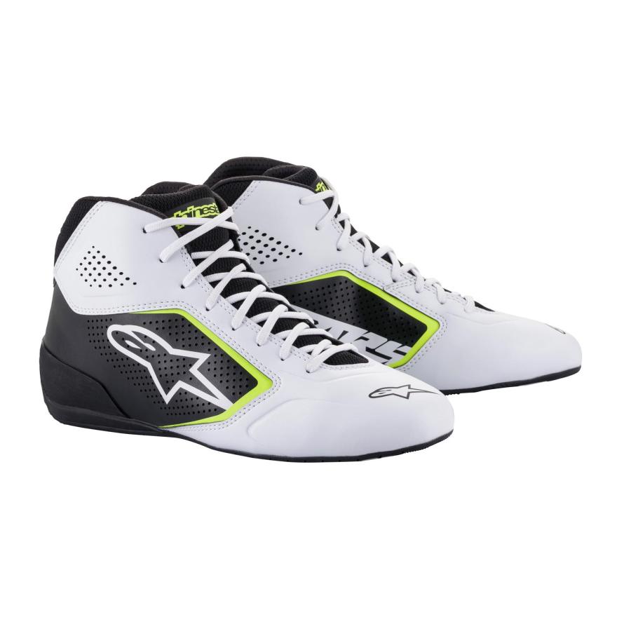 Bottines karting Alpinestars Tech 1-K blanc jaune fluo