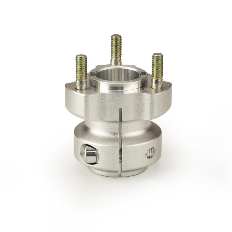 Moyeu arrière 30 mm D&M Kart Parts — coloris argent, vue de profil
