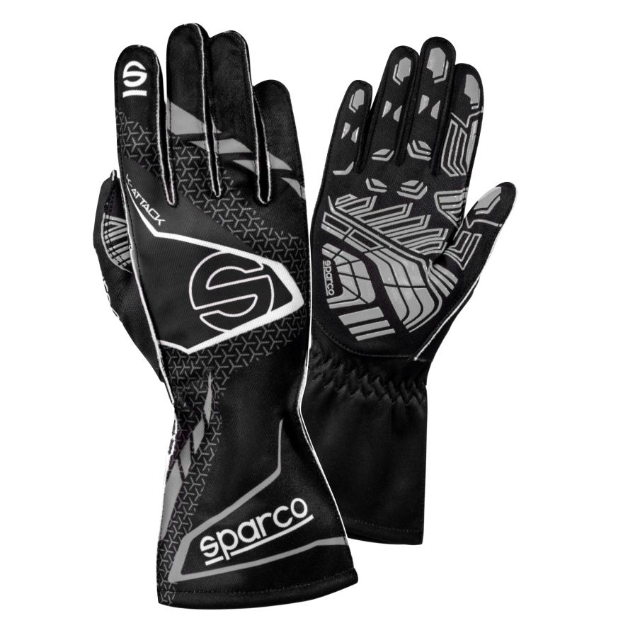 Gants karting Sparco K-Attack noir jaune – adhérence silicone 3D tailles enfant adulte